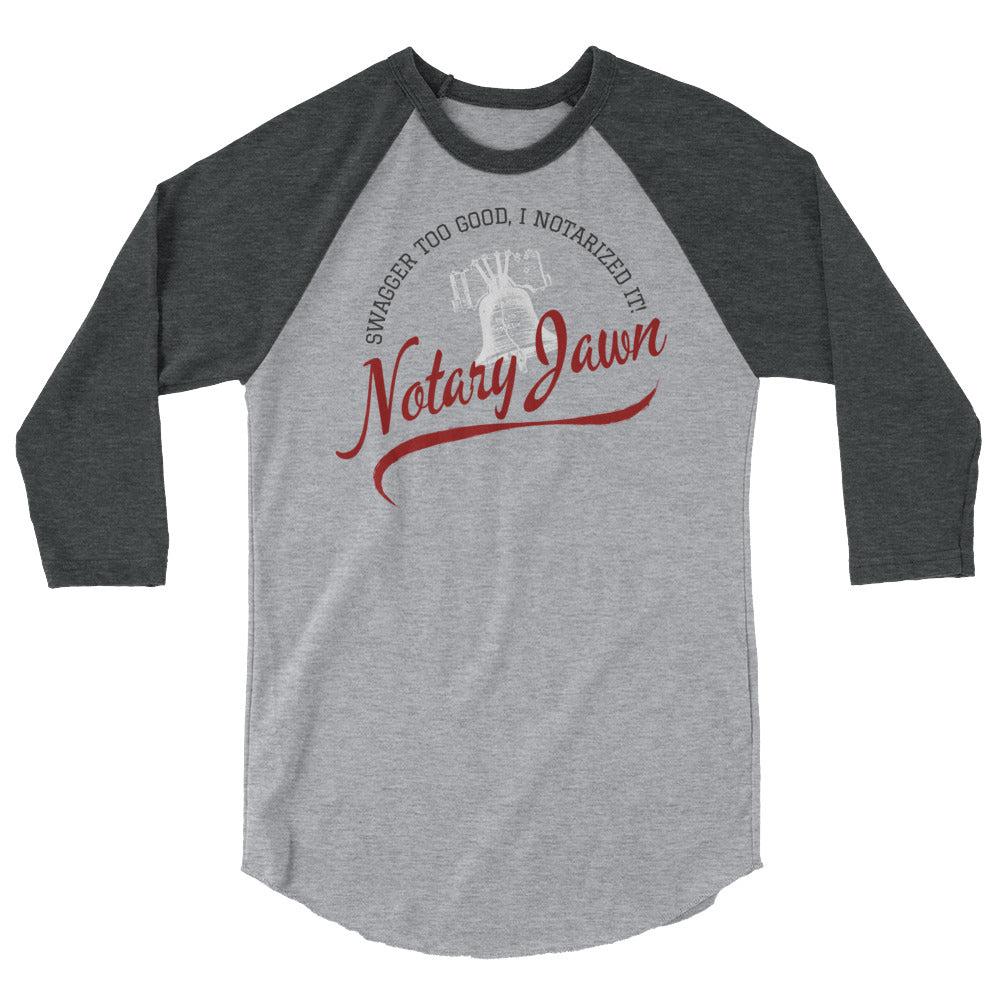 Swagger Too Good | Notary Jawn | Notary Public | Red | 3/4 Baseball Sleeve Shirt | White Liberty Bell