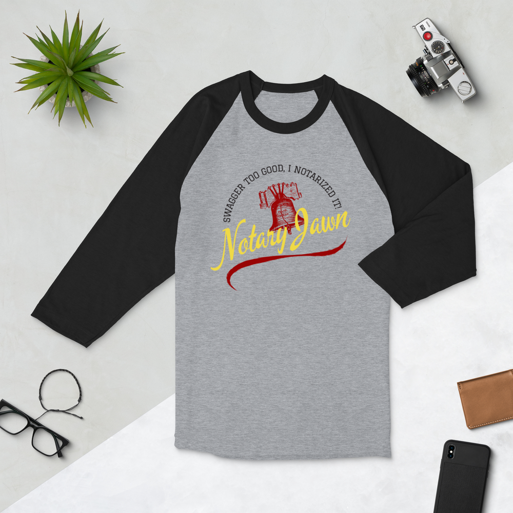 Swagger Too Good | Notary Jawn | Notary Public | Light Grey | 3/4 Sleeve Baseball Shirt